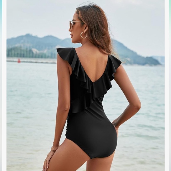 Blooming Jelly Women's Tummy Control Swimsuit ruffle black one piece 💜 - Picture 2 of 9
